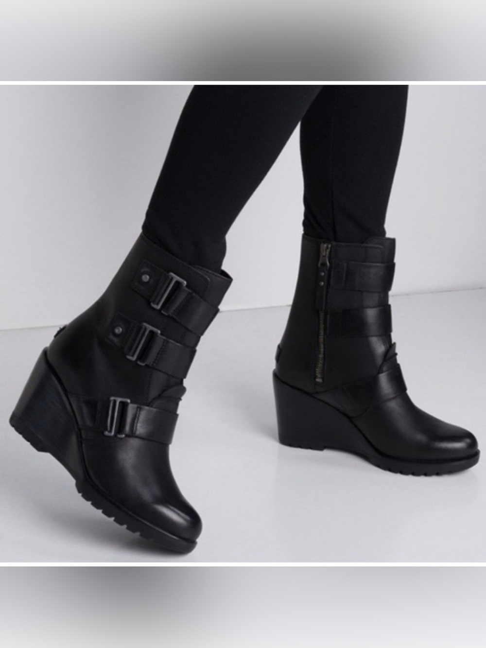 Women’s Sorel After Hours wedge bootie in black leather size 10